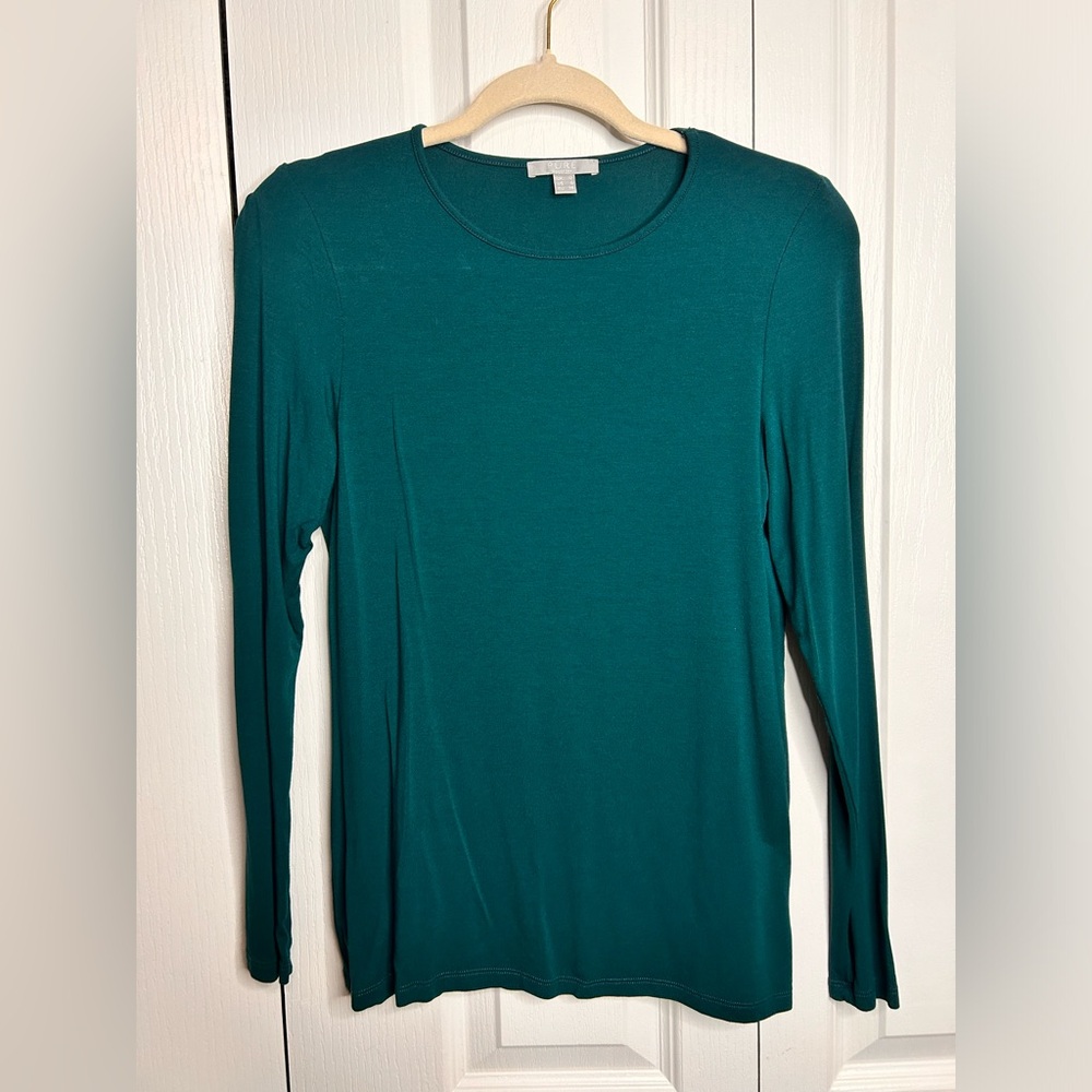 Pure Collection Scoop Neck Top Womens Sz 6 Long Sleeve Modal‎ Blouse Teal